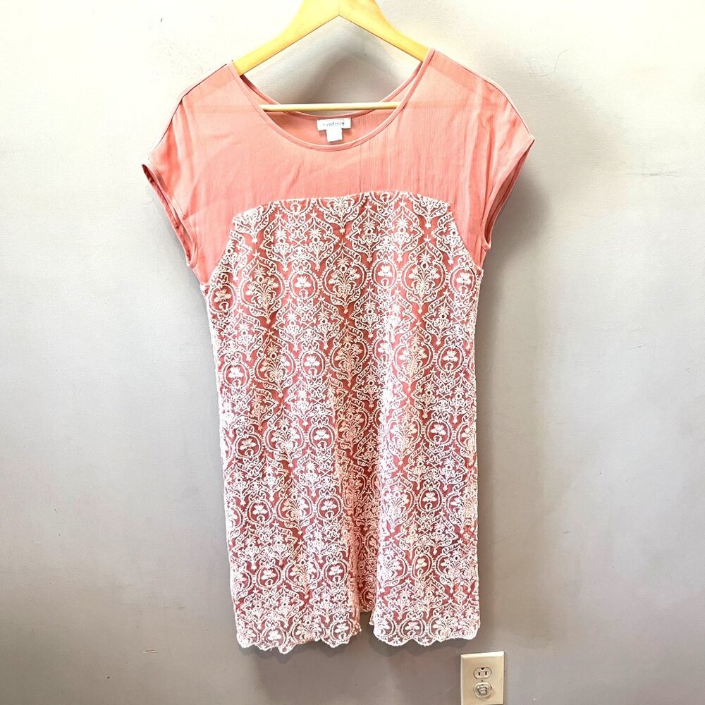 Sundance Pink Embroidered Lace Dress PS 100% Viscose Cap Sleeve Made In India‎